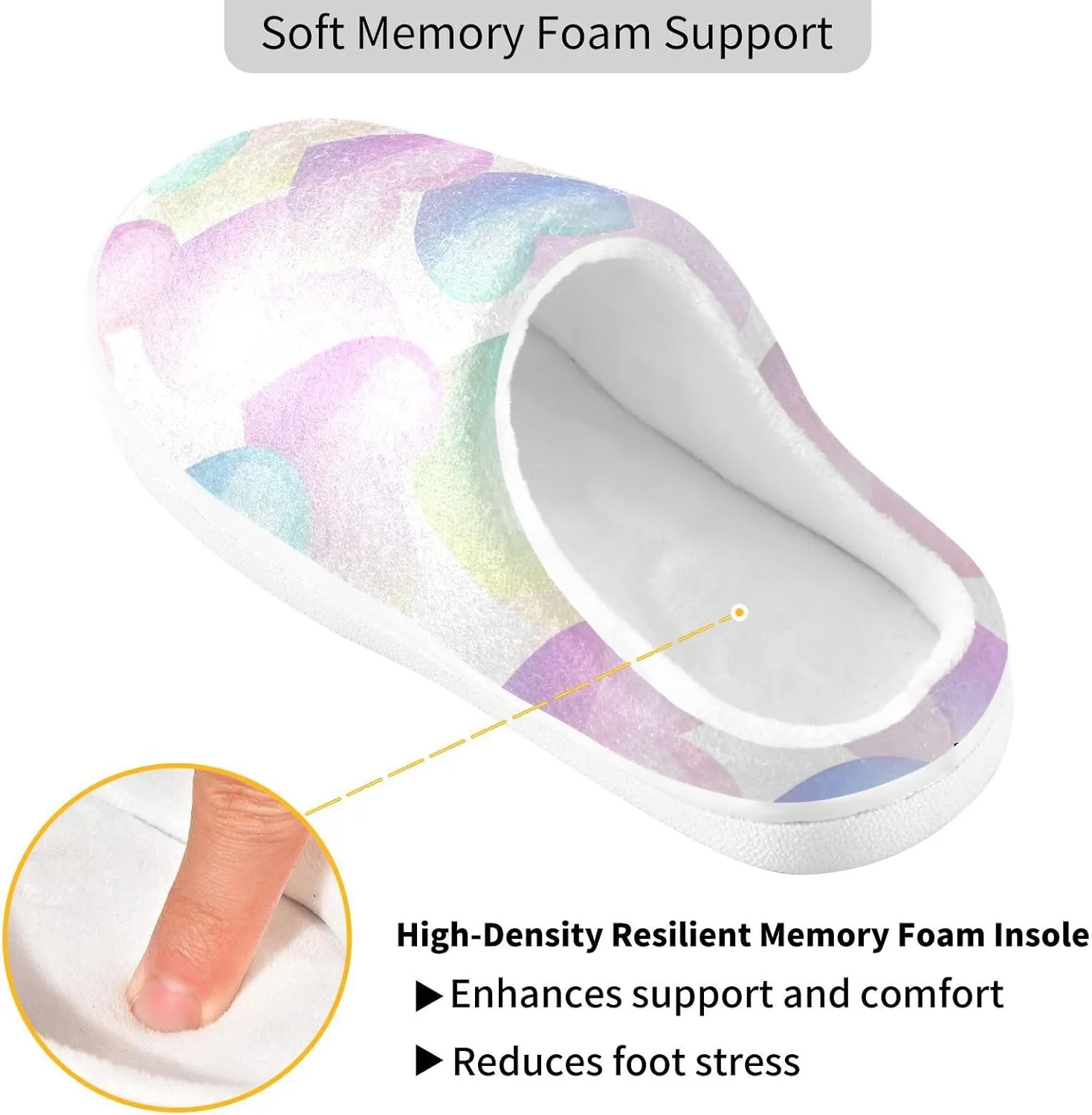 Pastel Rainbow Hearts Slippers for Women Men Indoor Slippers Memory Foam Fuzzy Slippers House Shoes for Indoor Outdoor Size 6/7 214b6553