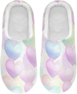 Pastel Rainbow Hearts Slippers for Women Men Indoor Slippers Memory Foam Fuzzy Slippers House Shoes for Indoor Outdoor Size 6/7 214b6553