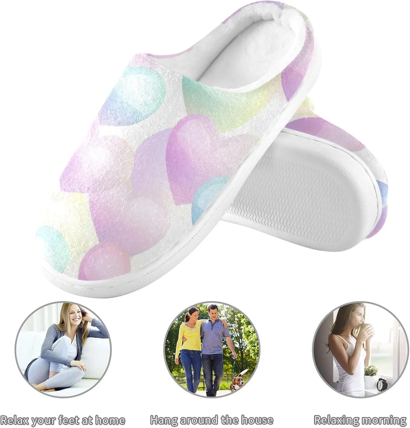 Pastel Rainbow Hearts Slippers for Women Men Indoor Slippers Memory Foam Fuzzy Slippers House Shoes for Indoor Outdoor Size 6/7 214b6553