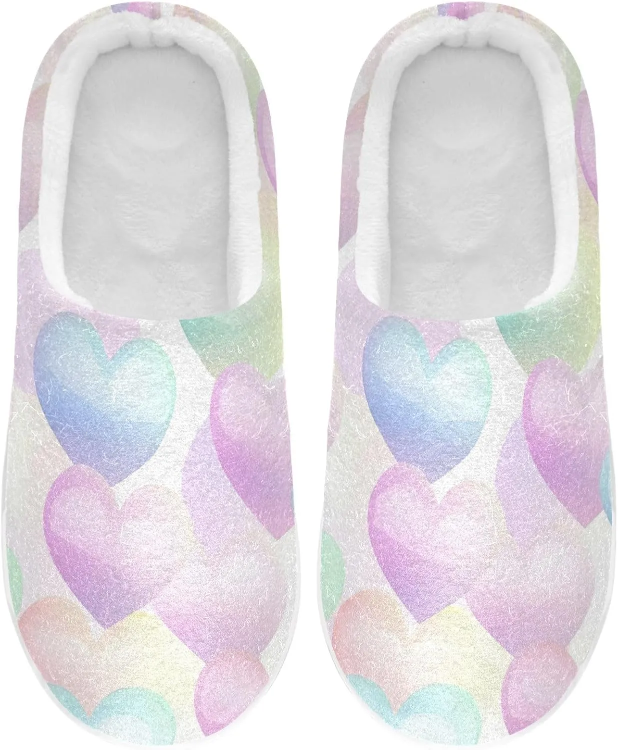Pastel Rainbow Hearts Slippers for Women Men Indoor Slippers Memory Foam Fuzzy Slippers House Shoes for Indoor Outdoor Size 6/7 214b6553