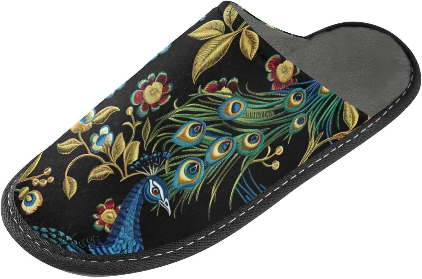 Peacocks Golden Leaves House Slippers for Women Men Non-Slip Scuff Slipper