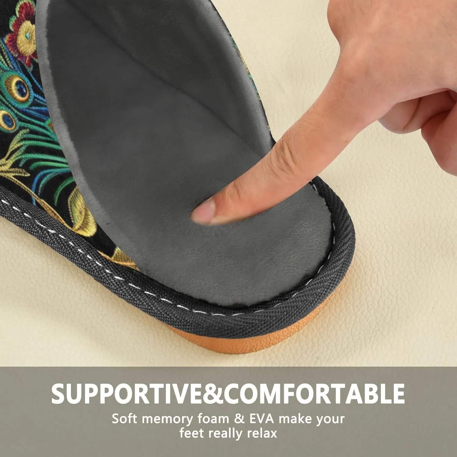Peacocks Golden Leaves House Slippers for Women Men Non-Slip Scuff Slipper