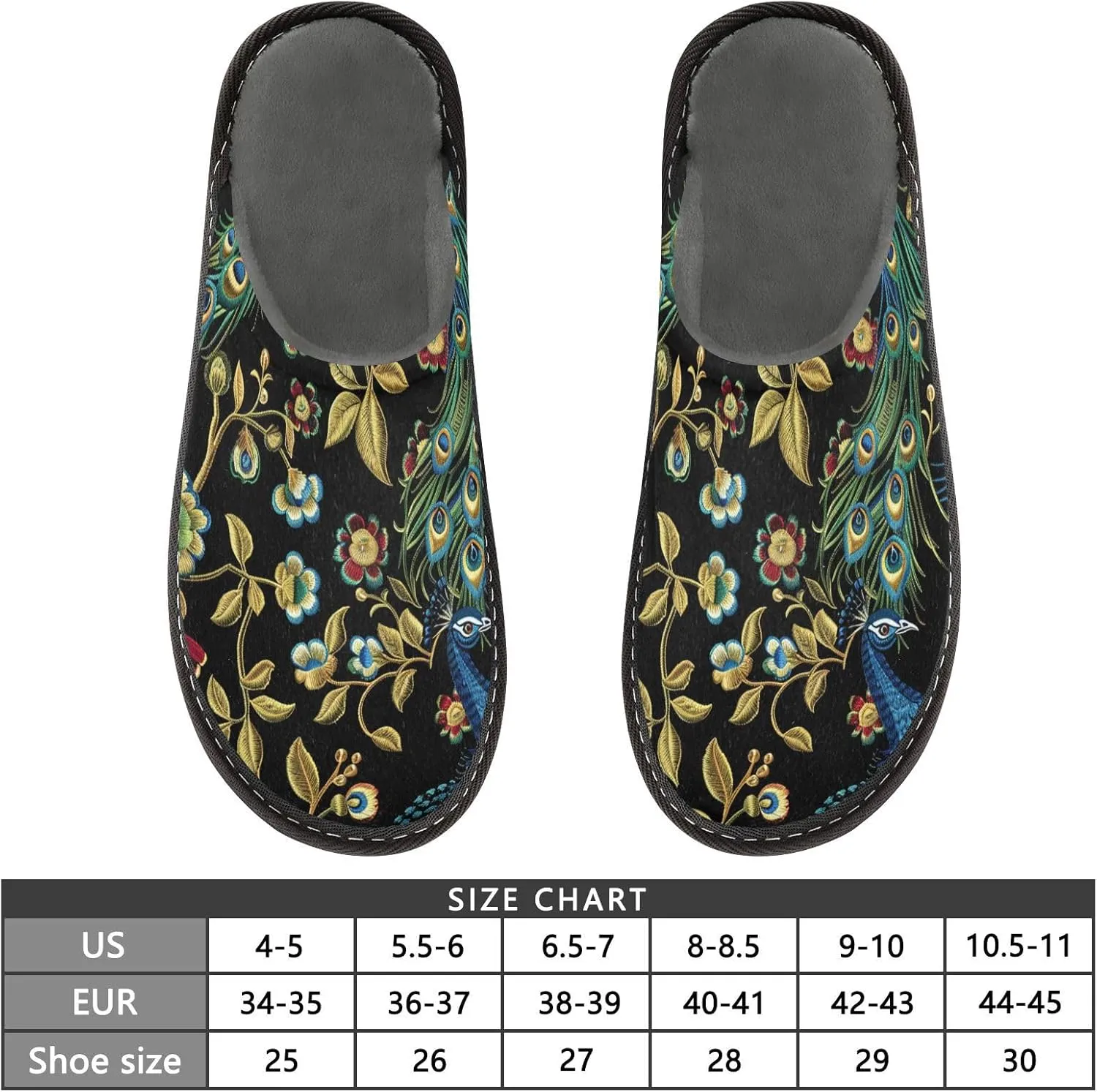 Peacocks Golden Leaves House Slippers for Women Men Non-Slip Scuff Slipper
