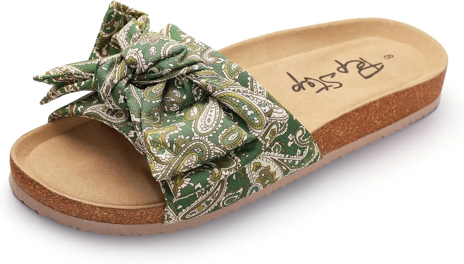 PepStep Slide Sandals for Women or Ladies Dressy Summer Casual, Cute Bow Tie Knot On Top Strap, Comfy Slip On Cork Foot Bed