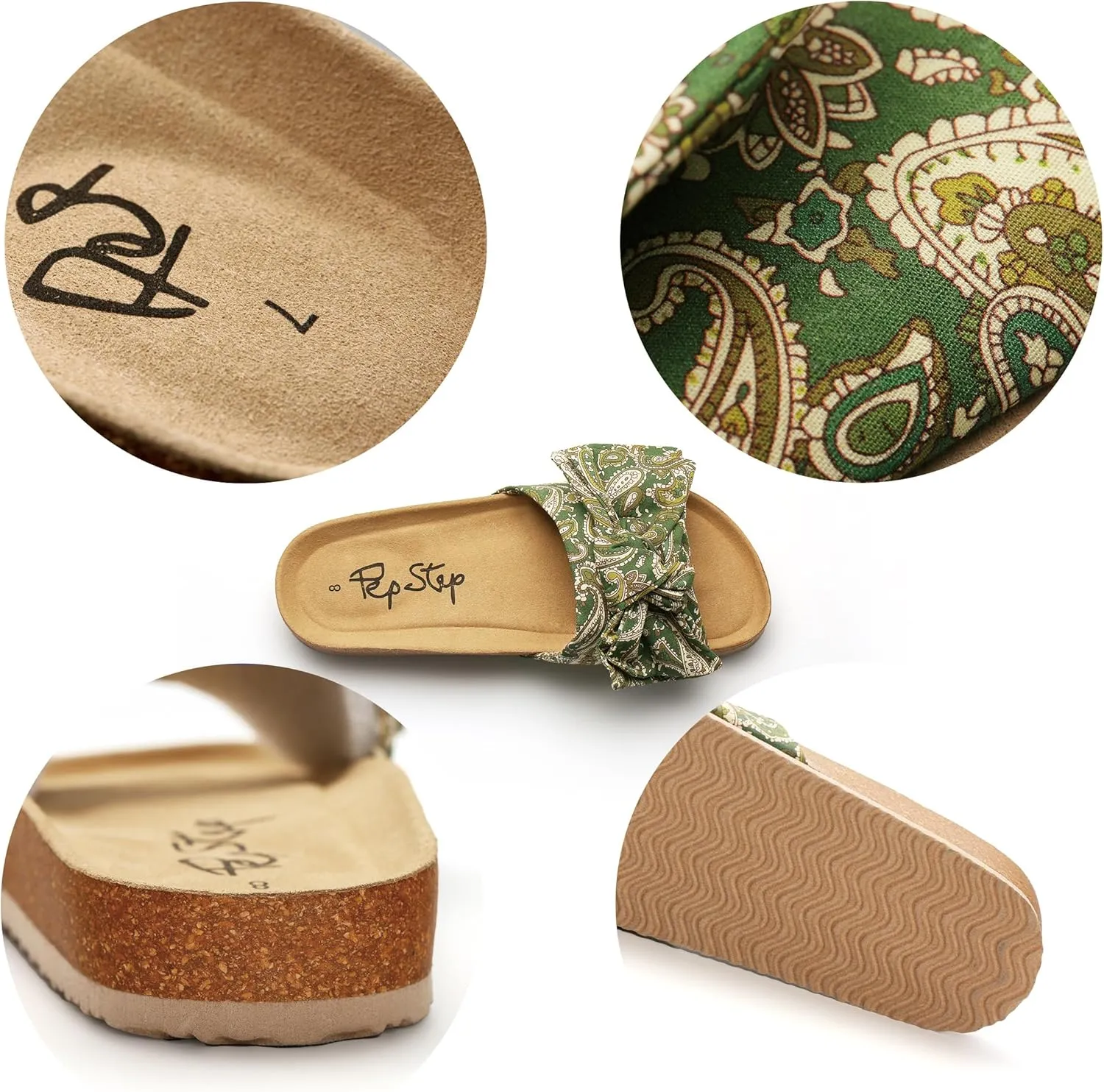 PepStep Slide Sandals for Women or Ladies Dressy Summer Casual, Cute Bow Tie Knot On Top Strap, Comfy Slip On Cork Foot Bed