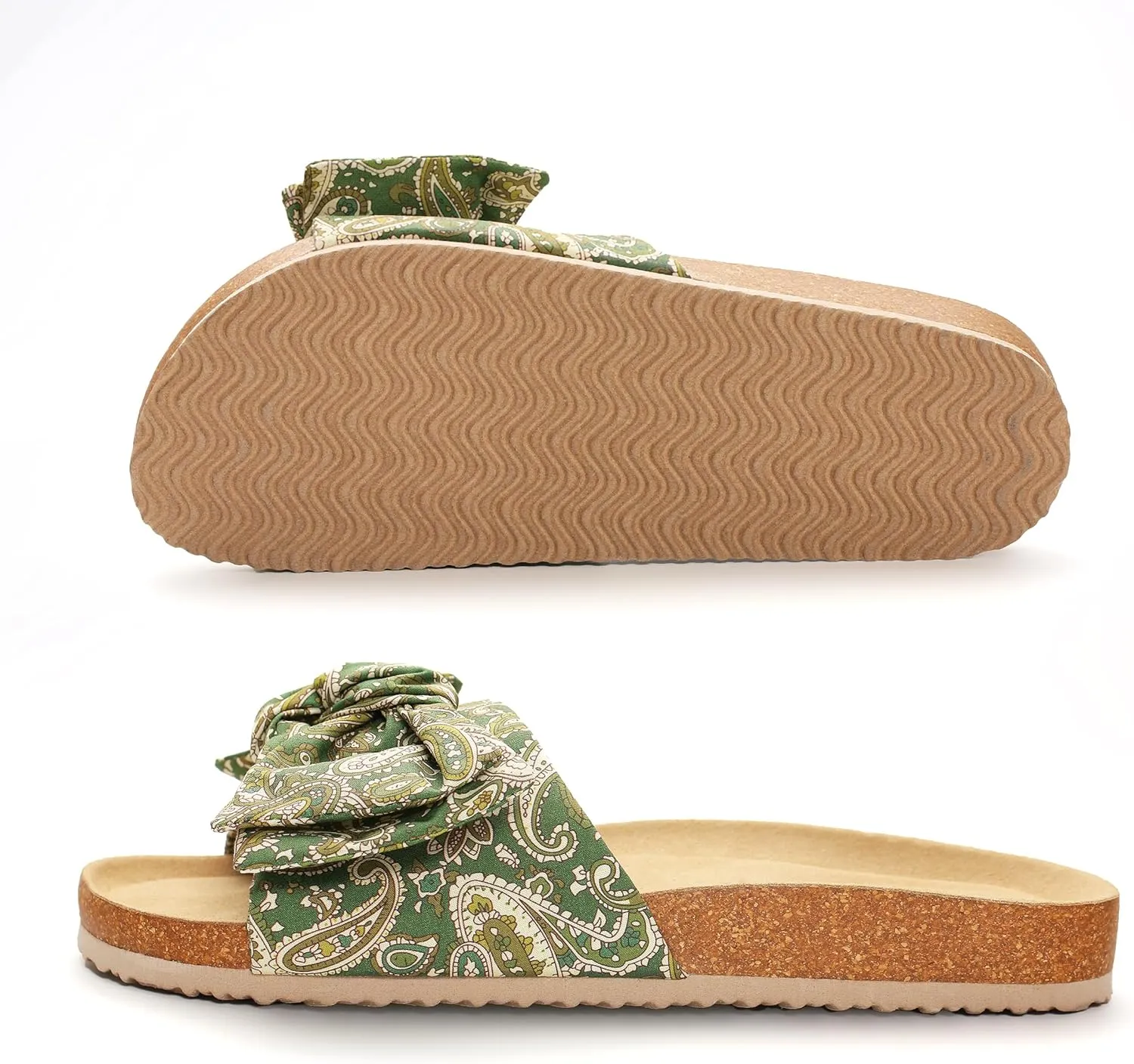 PepStep Slide Sandals for Women or Ladies Dressy Summer Casual, Cute Bow Tie Knot On Top Strap, Comfy Slip On Cork Foot Bed