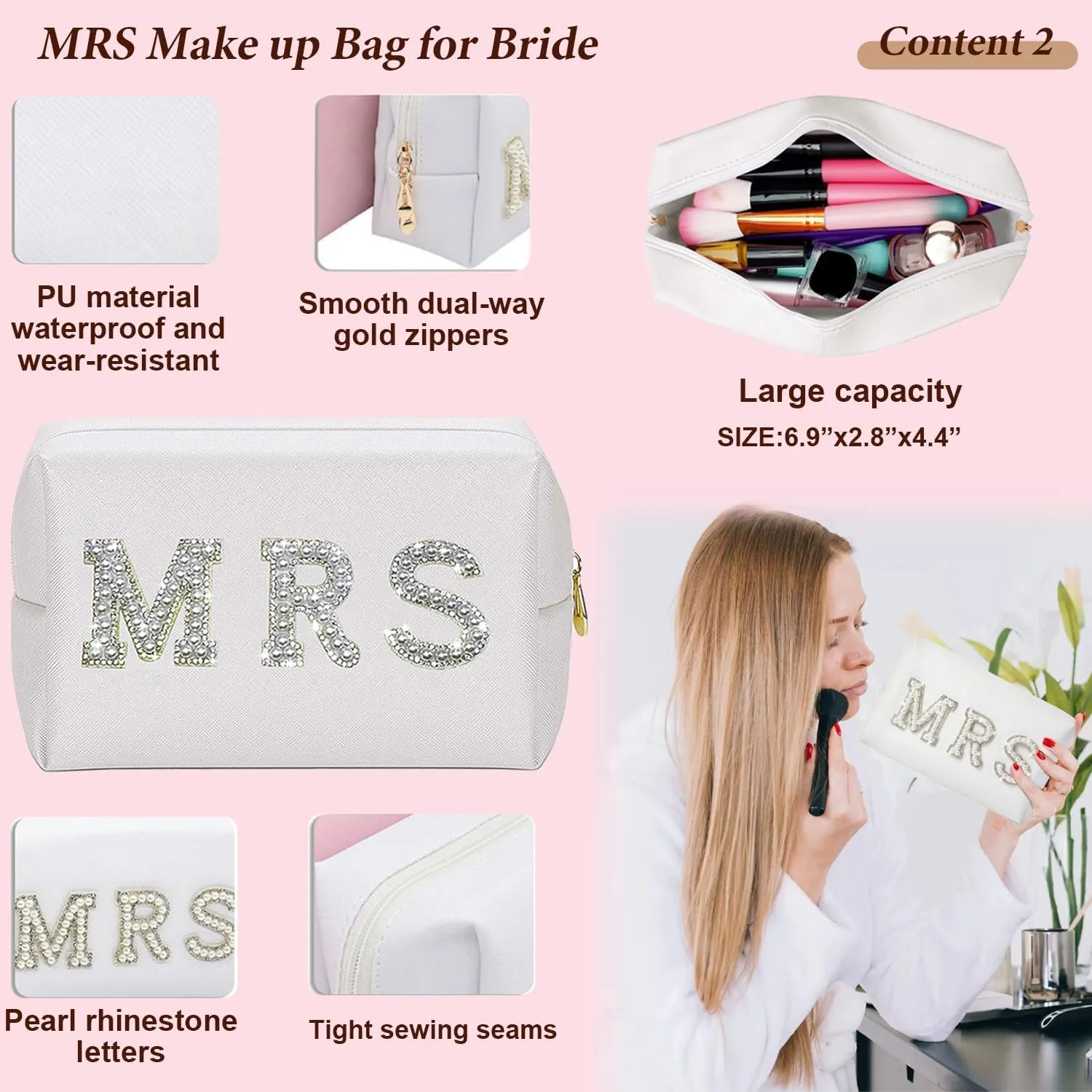 Personalized Initial Bridal Shower Gifts Box Set, Bride Slippers MRS Cosmetic Bag Bride Hair Clip Wedding Gifts for Bride, Bride to be Gifts bachelorette gifts