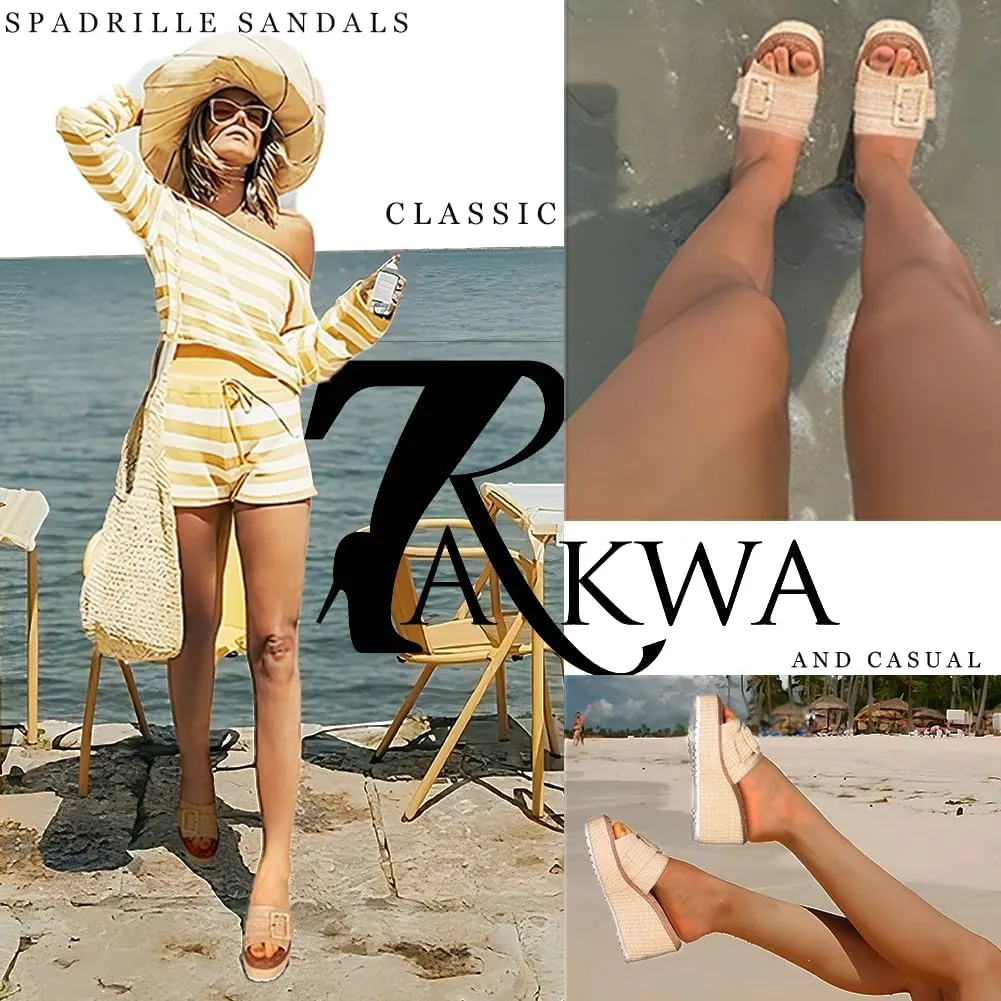 Platform Espadrille Wedge Sandals for Women Slip On Slides Comfortable Big Buckle Sandals Open Toe Beach Dress Sandal