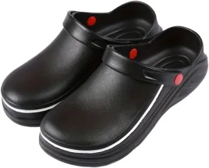 Plus Size Men's Solid Slip on Oil Proof Hollow Out Chef Shoes, Comfy Non Slip Casual Safety Clogs for Men's Outdoor Activities