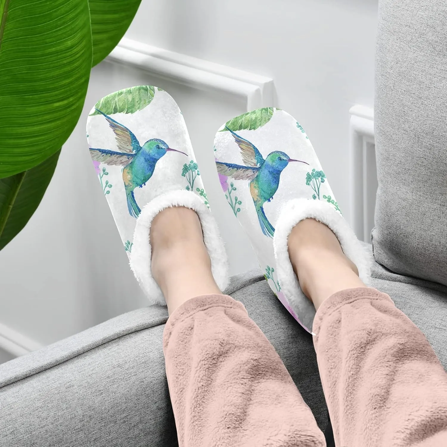 Poeticcity Unisex Fuzzy House Slippers, Warm Fur Lining Shoes, Non-Slip Memory Foam Slippers M-XXL