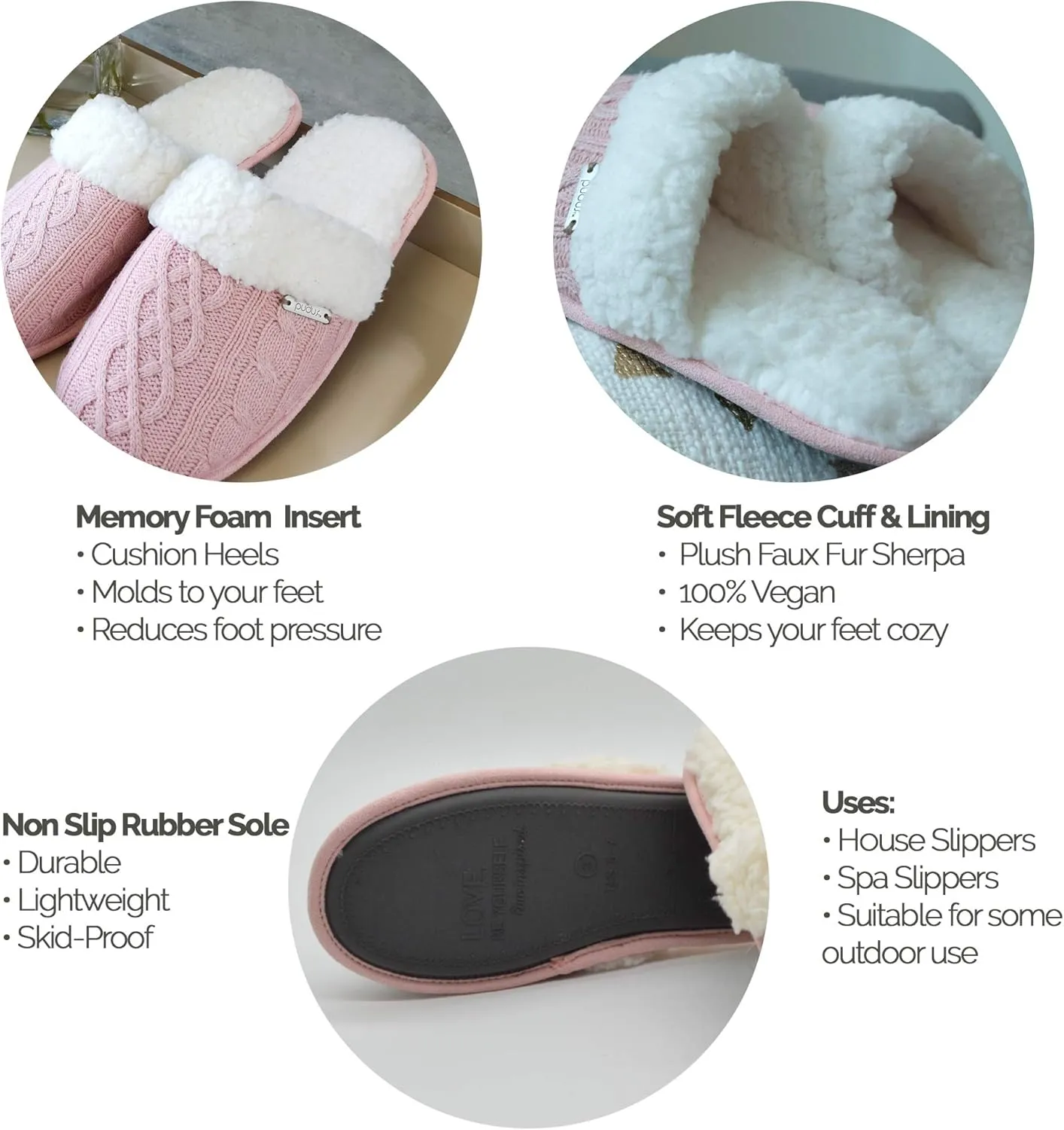 Pudus Women's Cozy House Slippers with Memory Foam & Extra-Plush Fleece Lining