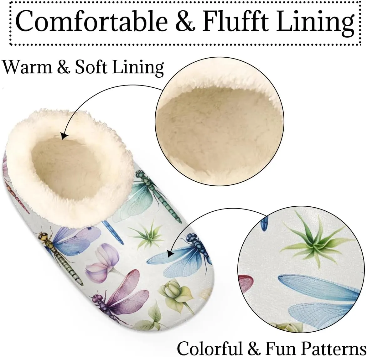 QsirBC Dragonfly Flower Leaves Slippers for Women Men Soft Memory Foam Slippers Non-Slip Soles Indoor Outdoor Cozy Fuzzy Warm Slippers