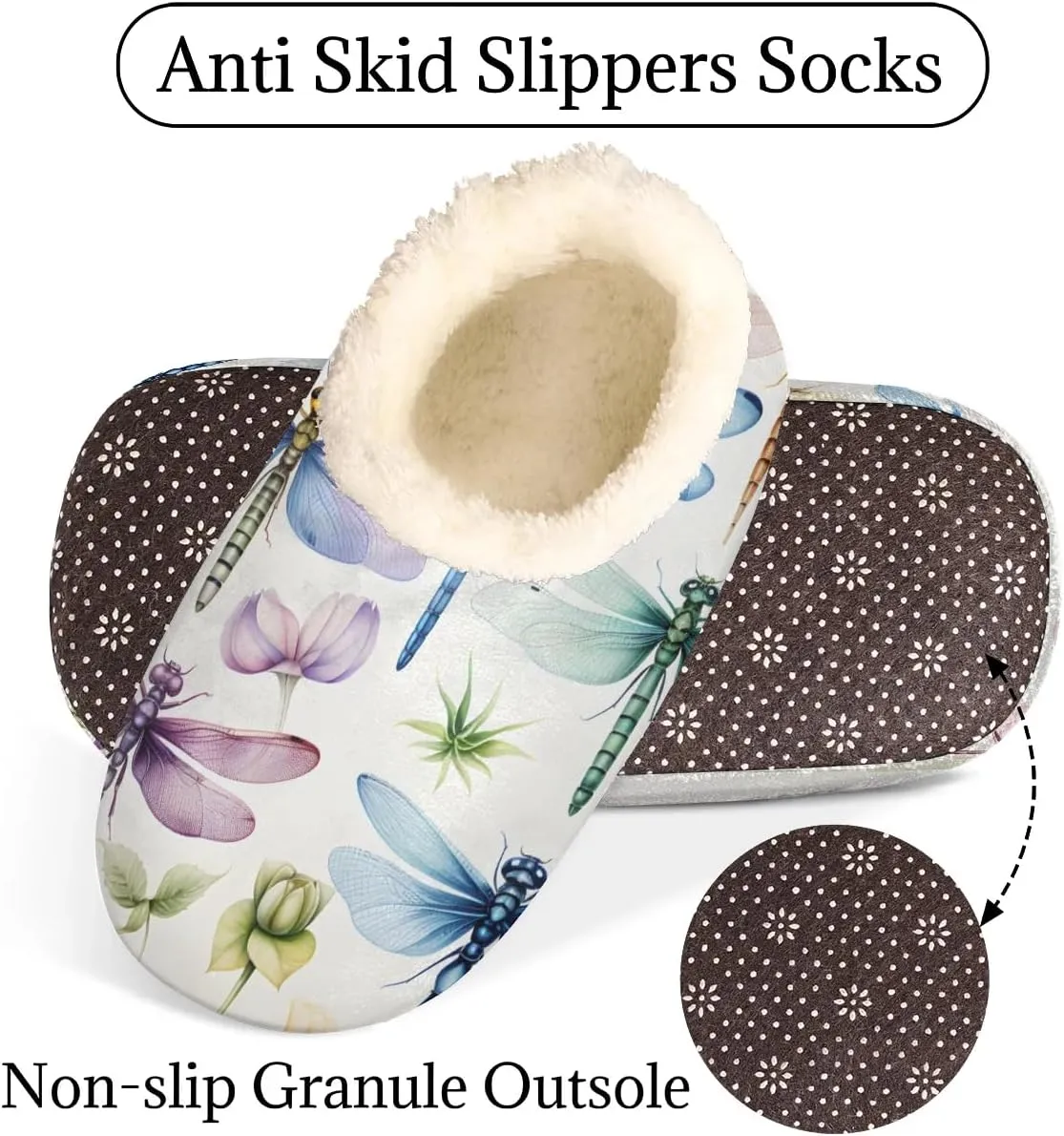 QsirBC Dragonfly Flower Leaves Slippers for Women Men Soft Memory Foam Slippers Non-Slip Soles Indoor Outdoor Cozy Fuzzy Warm Slippers