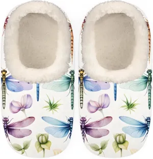 QsirBC Dragonfly Flower Leaves Slippers for Women Men Soft Memory Foam Slippers Non-Slip Soles Indoor Outdoor Cozy Fuzzy Warm Slippers