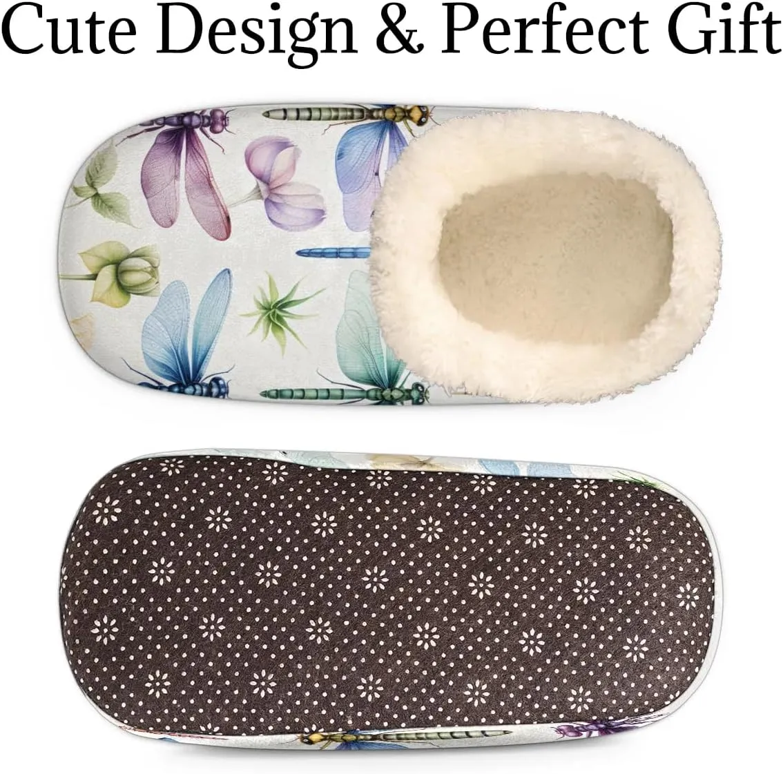 QsirBC Dragonfly Flower Leaves Slippers for Women Men Soft Memory Foam Slippers Non-Slip Soles Indoor Outdoor Cozy Fuzzy Warm Slippers