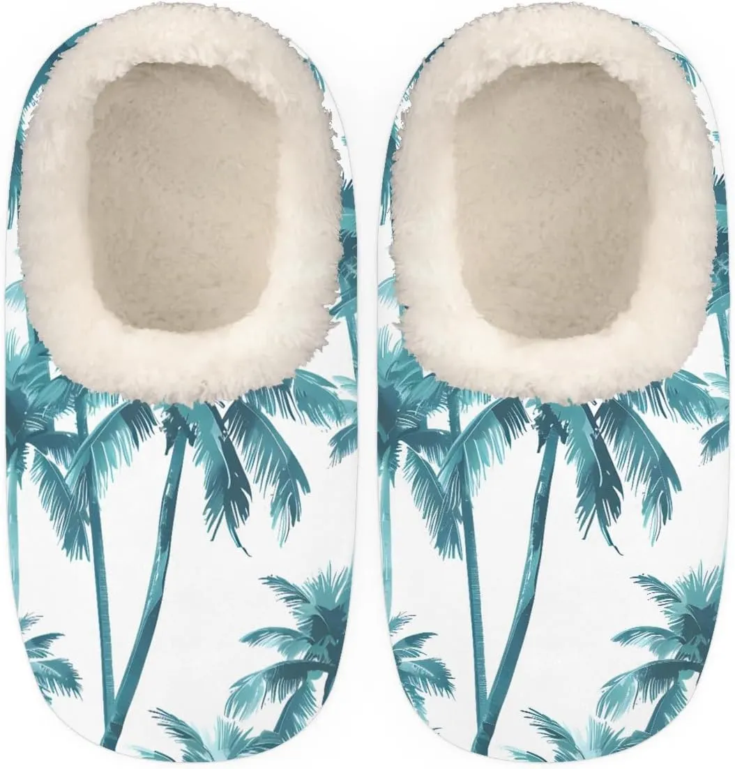 QsirBC Hand Painted Coconut Grove Slippers for Women Men Soft Memory Foam Slippers Non-Slip Soles Indoor Outdoor Cozy Fuzzy Warm Slippers