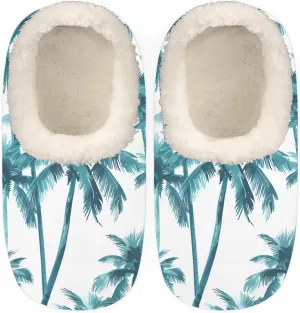 QsirBC Hand Painted Coconut Grove Slippers for Women Men Soft Memory Foam Slippers Non-Slip Soles Indoor Outdoor Cozy Fuzzy Warm Slippers
