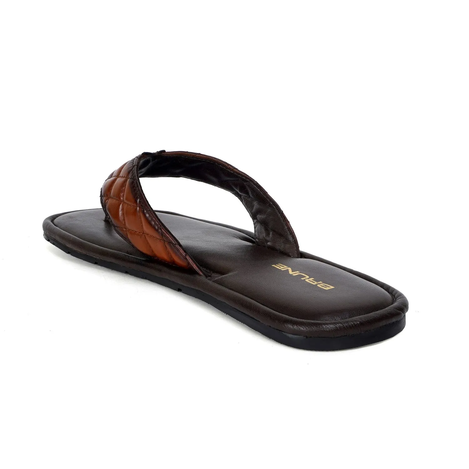 Quilted V-Strap Slippers with Padded Base in Tan Leather