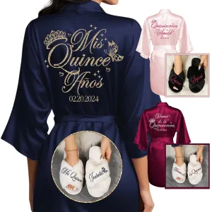 Quinceanera Robes and Slippers Set for Mis XV Anos and the Entire Quince Squad, Robes for Mama de la Quince, Abuela, Hermana and More, A Great Bundled Quinceanera Gift, Wine/Burgundy S/M