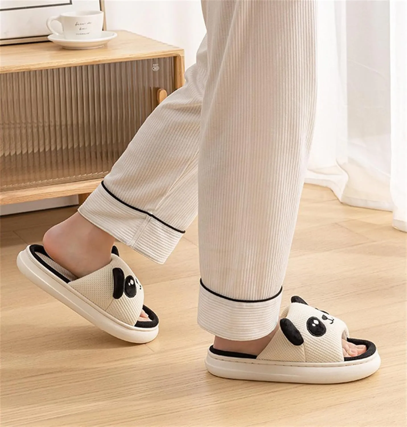 Rabbit And Bear Linen Slippers, Cute Animal Lace Slippers,Cotton Linen Couple's Home Shoes Indoor And Outdoor