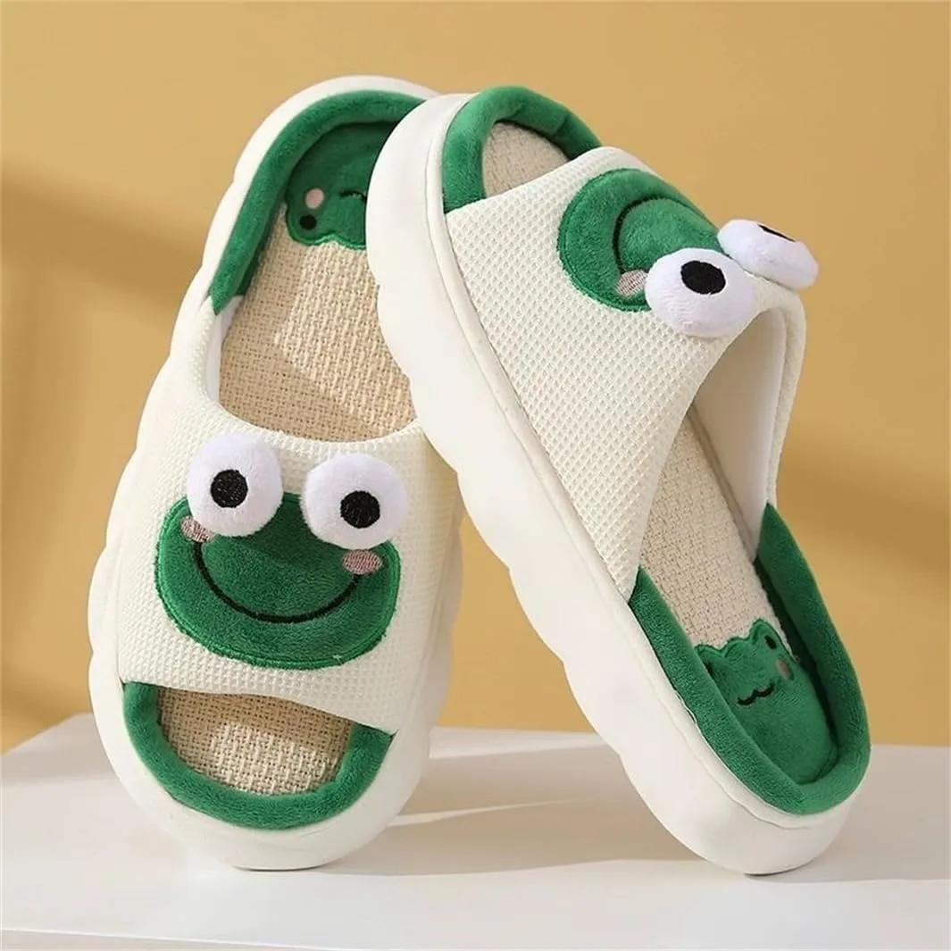 Rabbit And Bear Linen Slippers, Cute Animal Lace Slippers,Cotton Linen Couple's Home Shoes Indoor And Outdoor