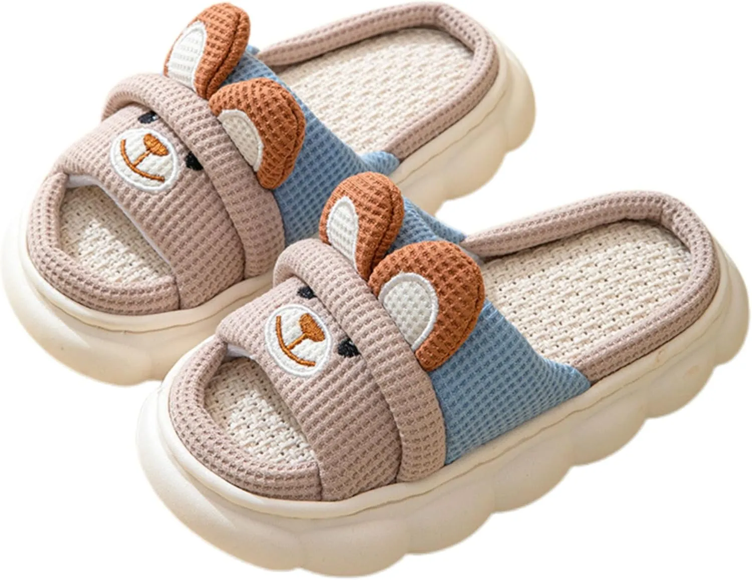 Rabbit And Bear Linen Slippers, Cute Animal Lace Slippers,Cotton Linen Couple's Home Shoes Indoor And Outdoor
