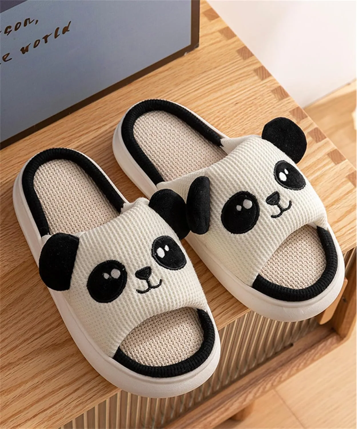 Rabbit And Bear Linen Slippers, Cute Animal Lace Slippers,Cotton Linen Couple's Home Shoes Indoor And Outdoor