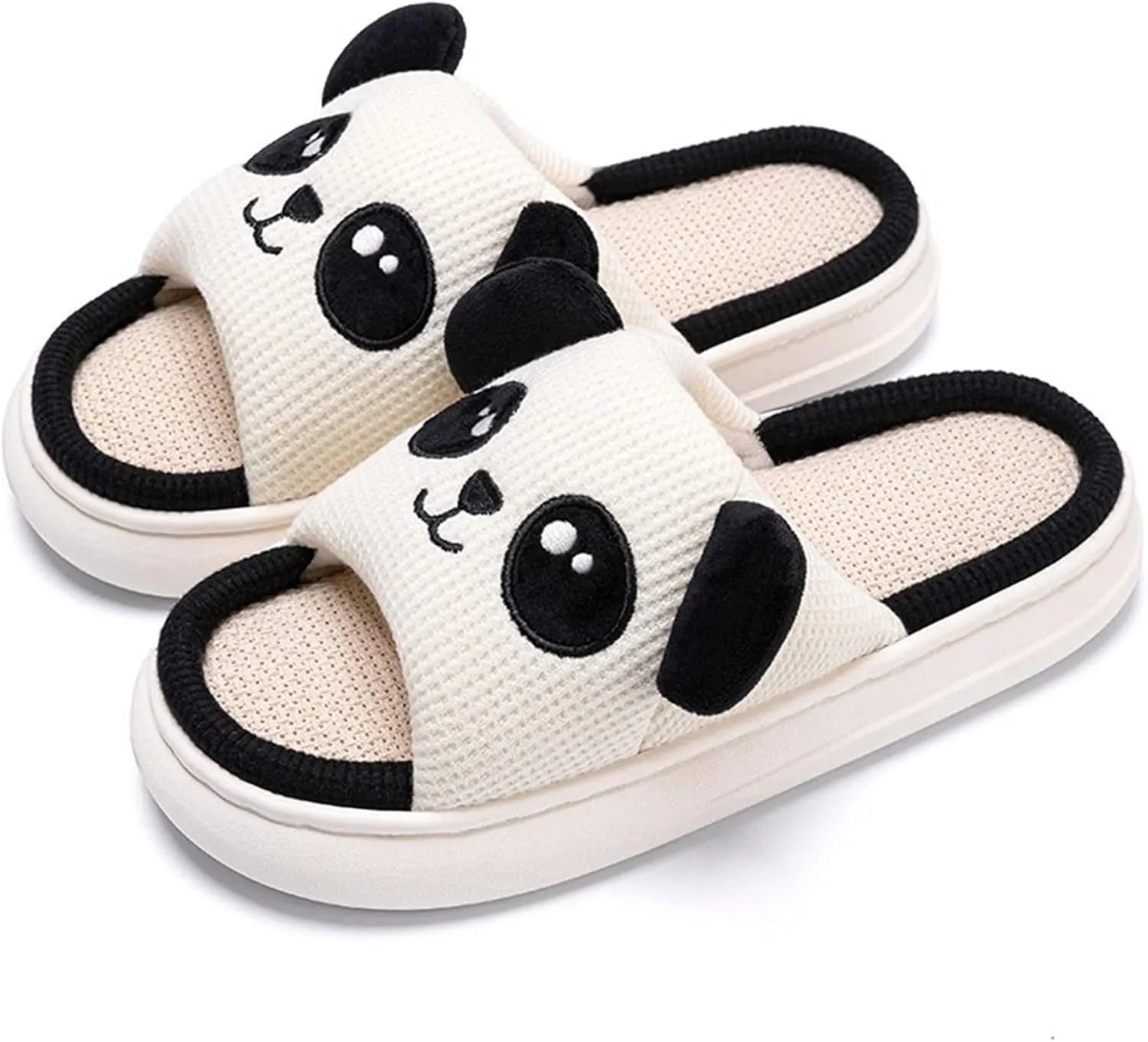 Rabbit And Bear Linen Slippers, Cute Animal Lace Slippers,Cotton Linen Couple's Home Shoes Indoor And Outdoor