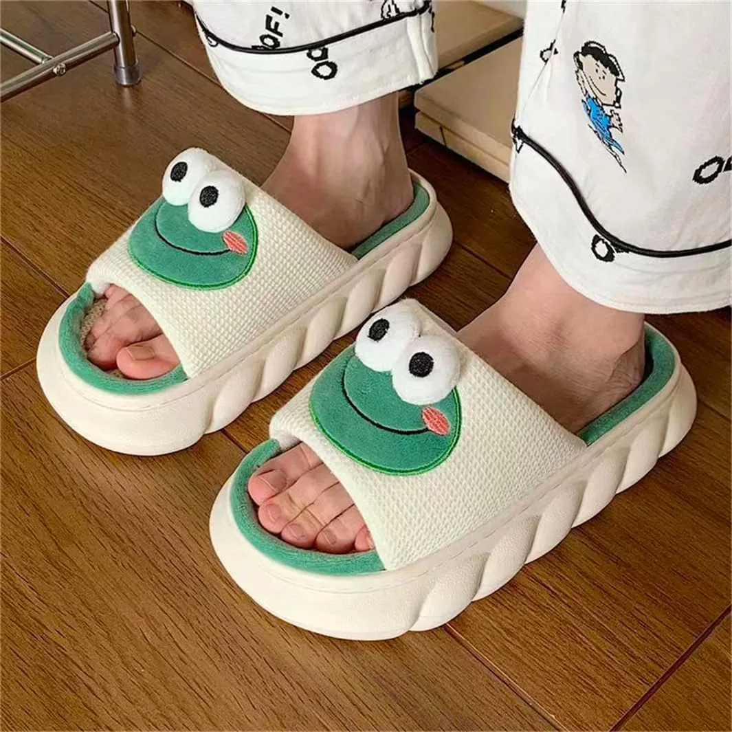 Rabbit And Bear Linen Slippers, Cute Animal Lace Slippers,Cotton Linen Couple's Home Shoes Indoor And Outdoor