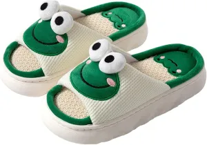 Rabbit And Bear Linen Slippers, Cute Animal Lace Slippers,Cotton Linen Couple's Home Shoes Indoor And Outdoor