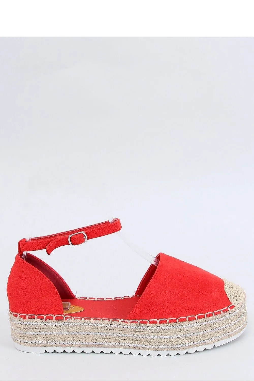 Red Eco-Suede Flatform Espadrille Sandals with Ankle Strap