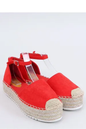 Red Eco-Suede Flatform Espadrille Sandals with Ankle Strap