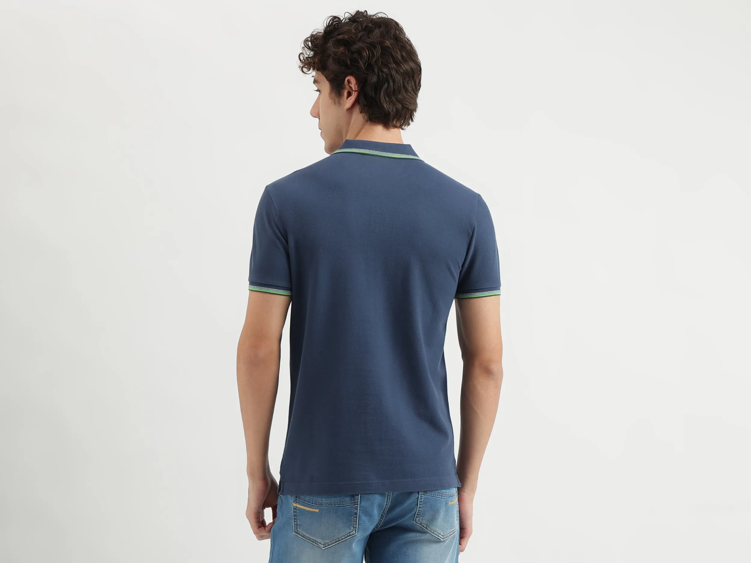 Regular Fit Polo Neck Solid Pattern T-shirt