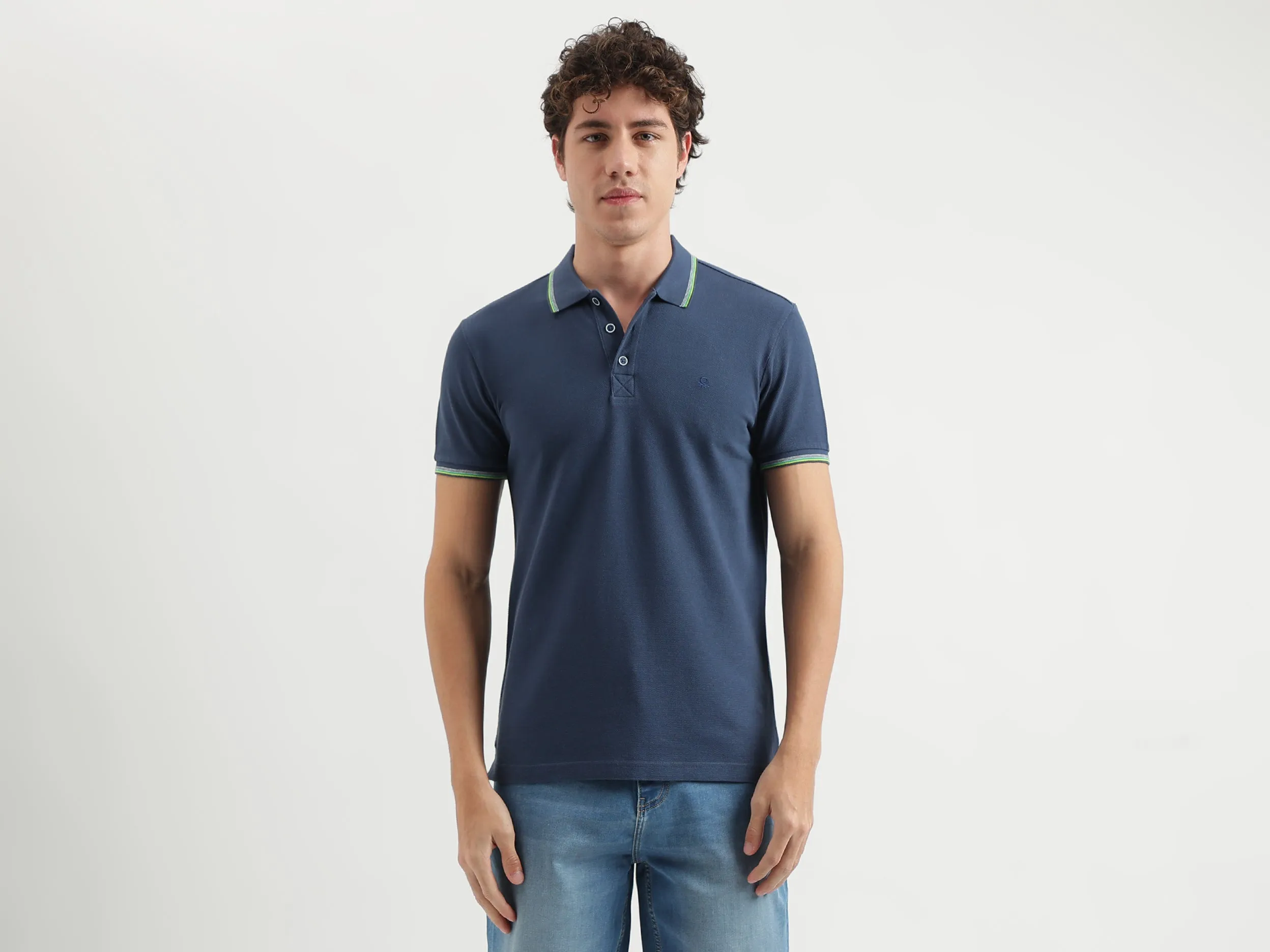 Regular Fit Polo Neck Solid Pattern T-shirt