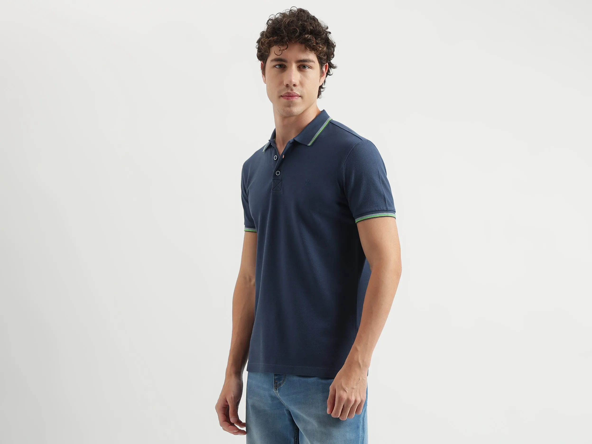 Regular Fit Polo Neck Solid Pattern T-shirt
