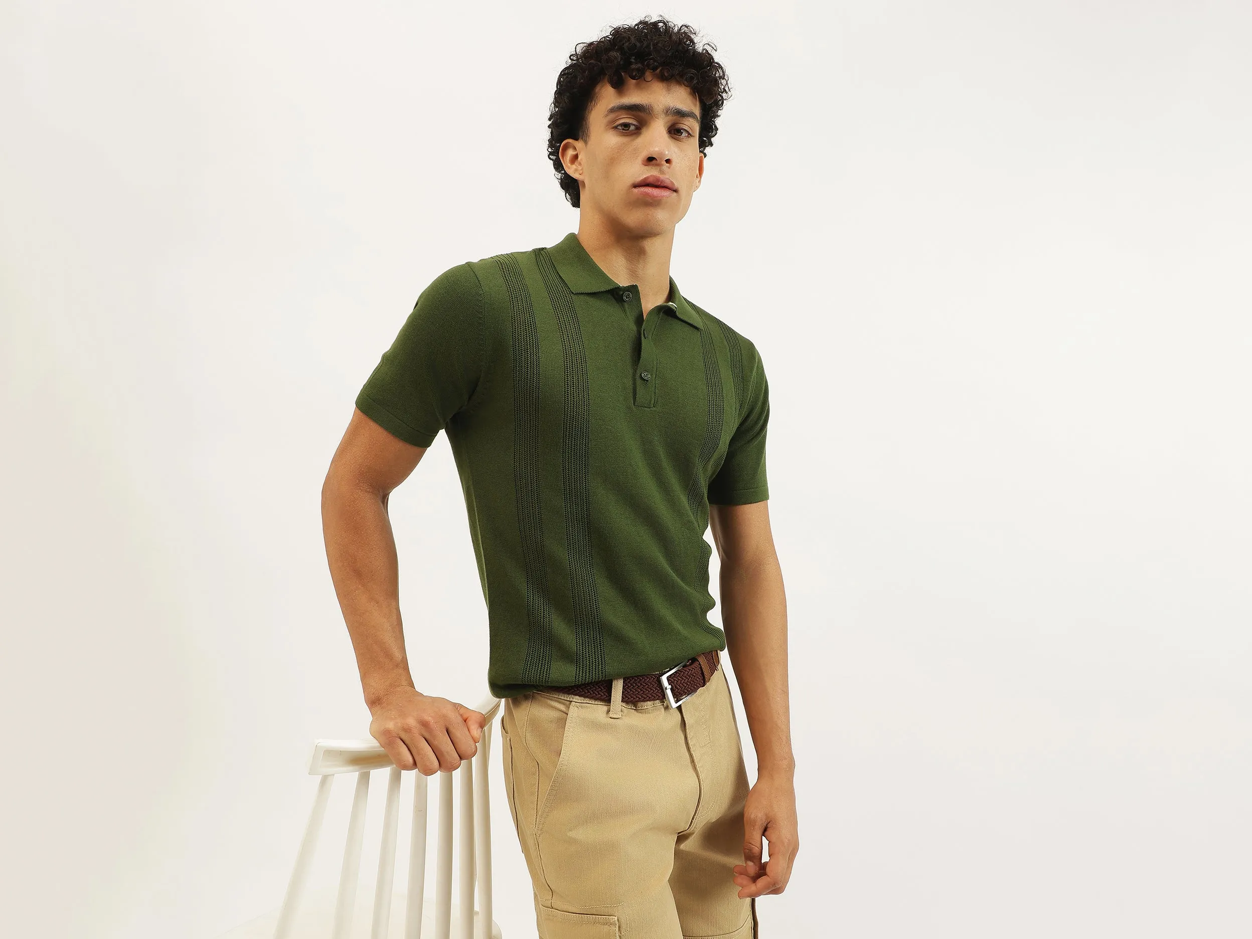 Regular Fit Polo Neck Textured T-shirt