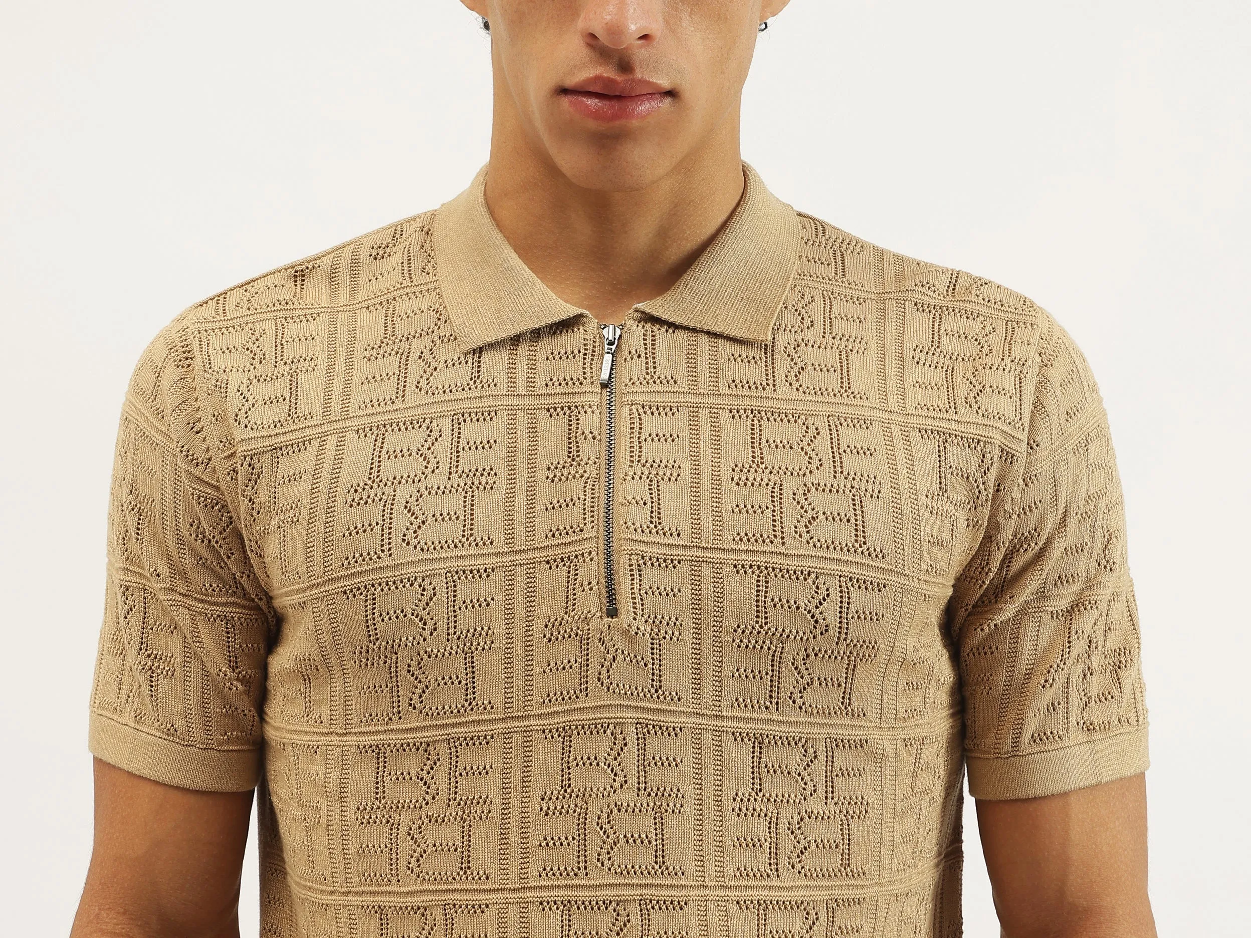 Regular Fit Polo Neck Textured T-shirt