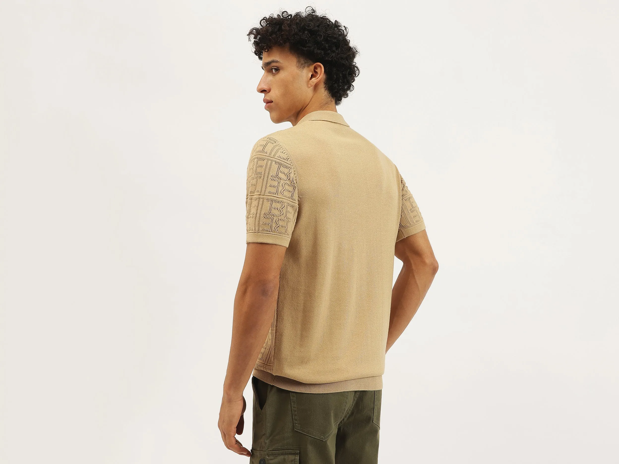 Regular Fit Polo Neck Textured T-shirt