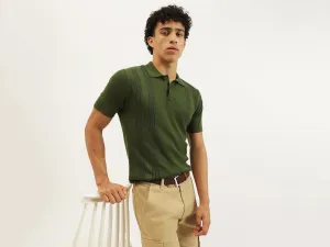 Regular Fit Polo Neck Textured T-shirt