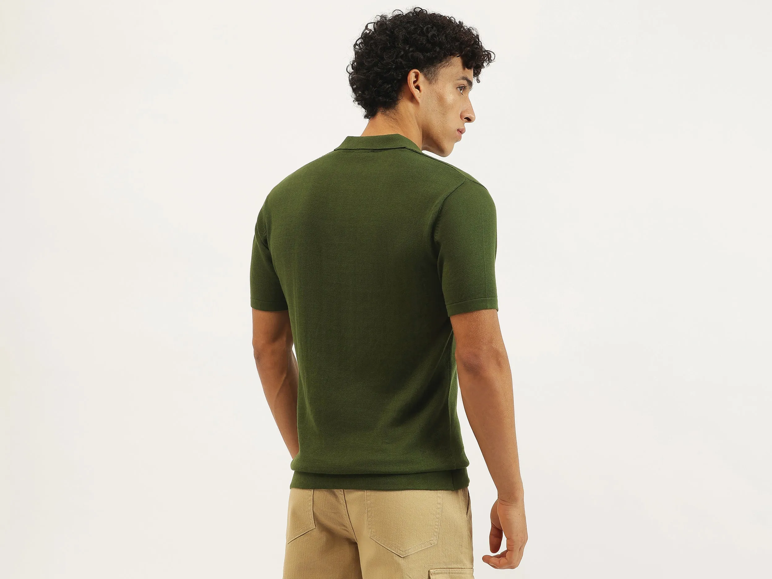 Regular Fit Polo Neck Textured T-shirt
