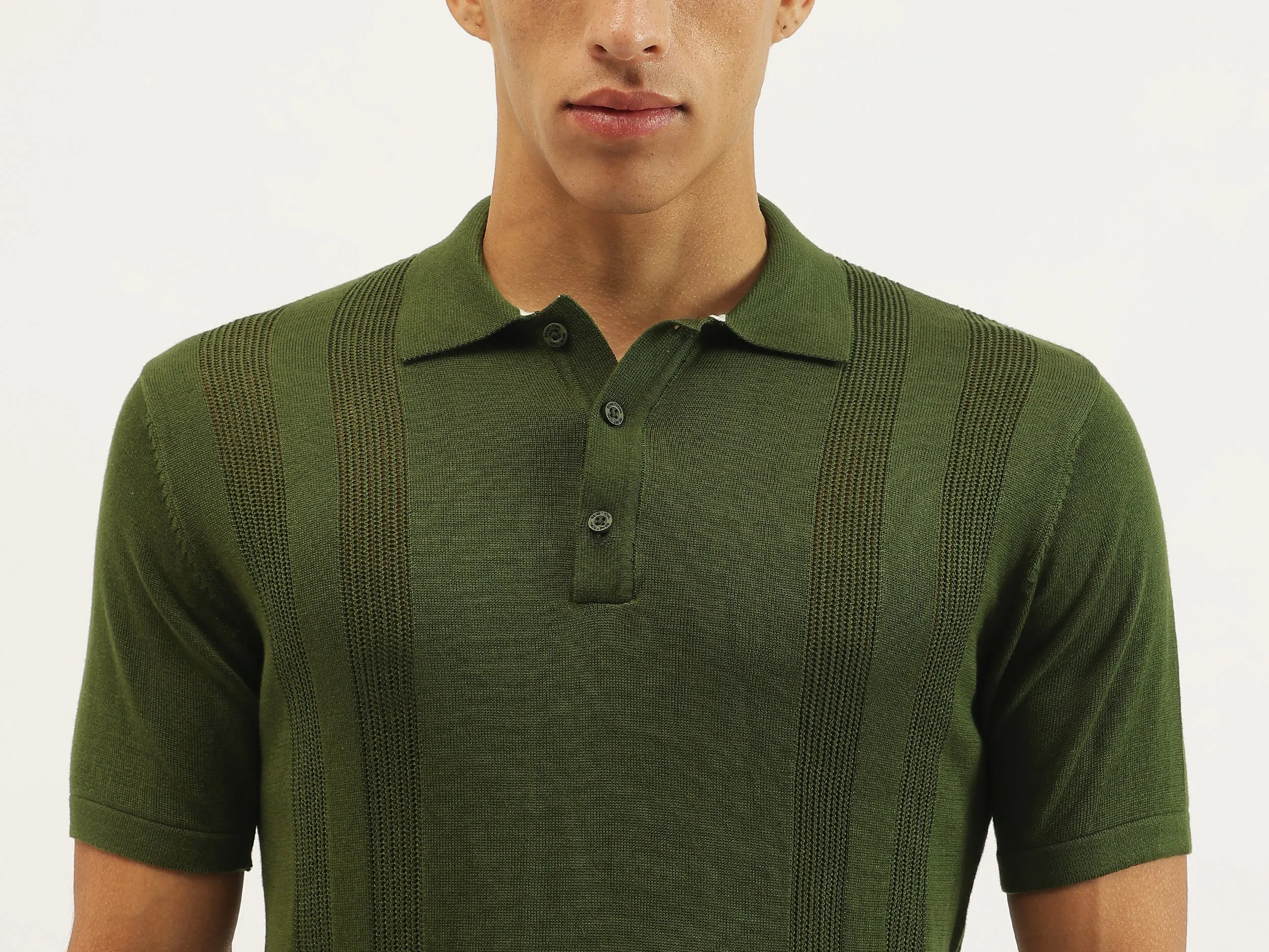 Regular Fit Polo Neck Textured T-shirt