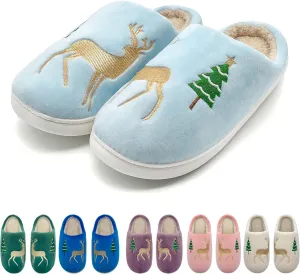 Reindeer Slippers for Women & Men - Memory Foam, Fuzzy Indoor Comfy Holiday & Slippers