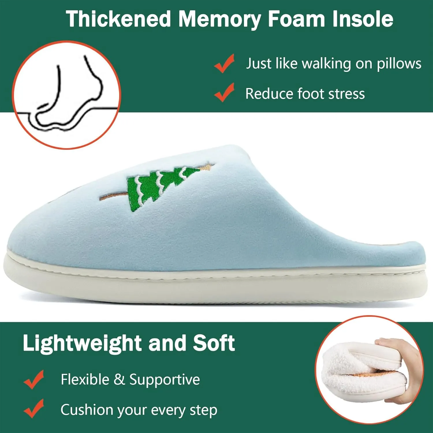 Reindeer Slippers for Women & Men - Memory Foam, Fuzzy Indoor Comfy Holiday & Slippers