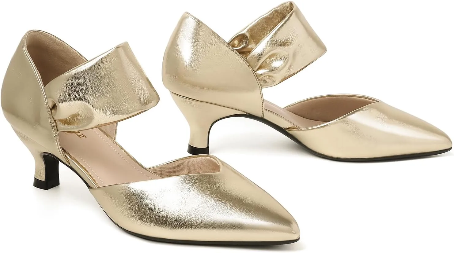 RIBONGZ Kitten Heels for Women Closed Toe Comfortable Low Heels Pointed Toe Sexy Slip on Pumps Bridal Party Dressy Shoes