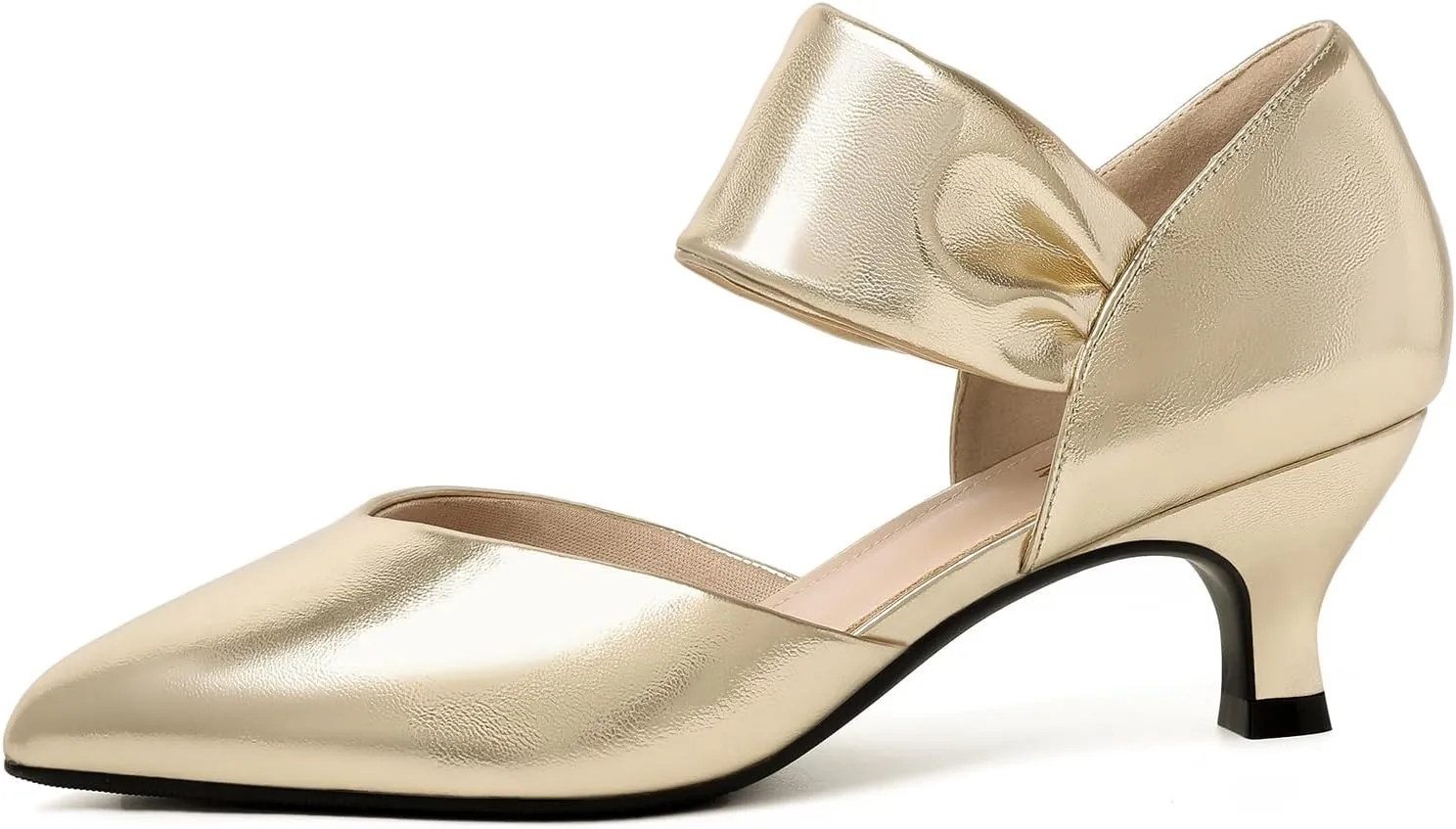 RIBONGZ Kitten Heels for Women Closed Toe Comfortable Low Heels Pointed Toe Sexy Slip on Pumps Bridal Party Dressy Shoes