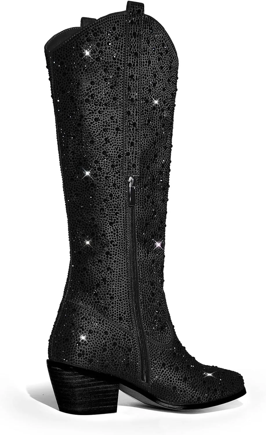 richealnini Sparkle Rhinestone Cowgirl Cowboy Boots for Women Pull On Diamante Heeled Bootes