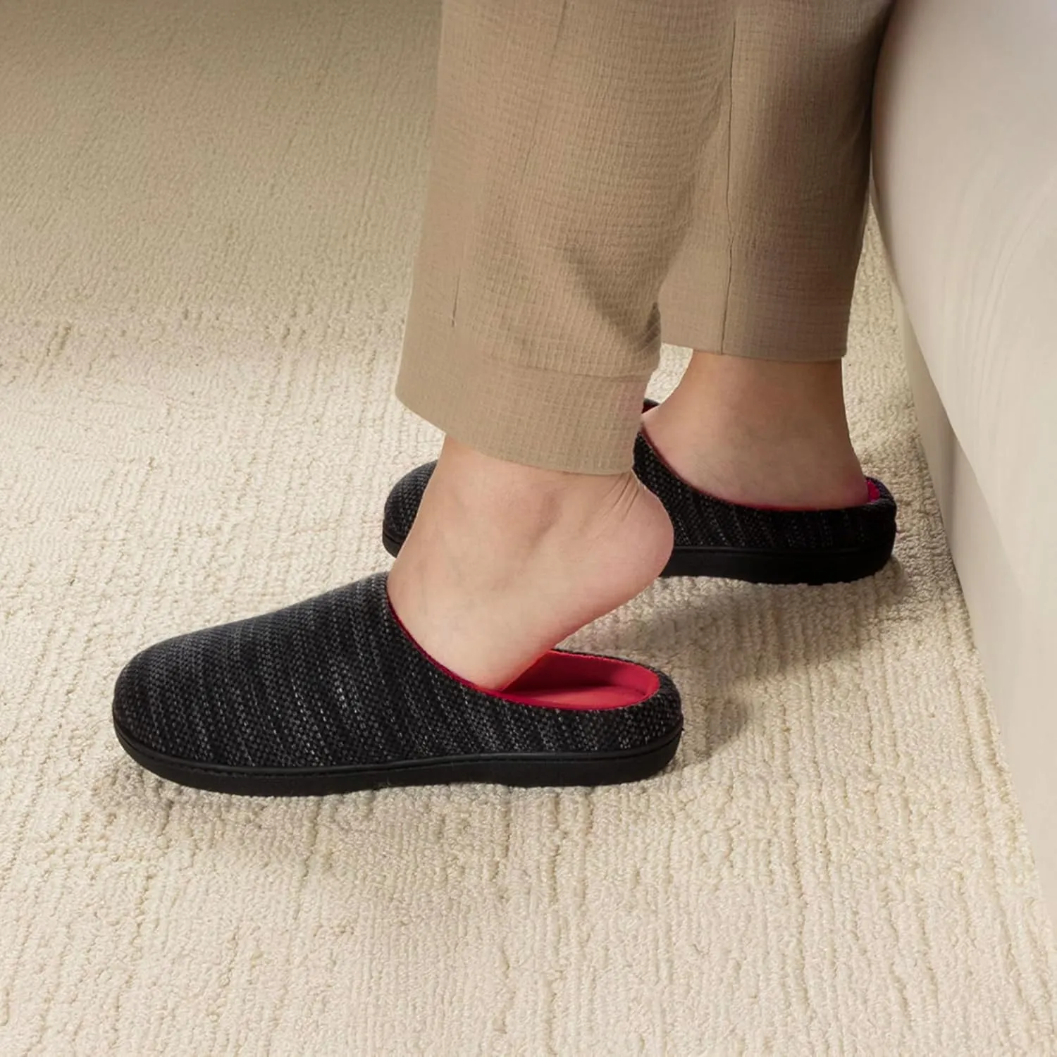 RockDove Men's Birdseye Knit Memory Foam Lounge Slipper with Indoor Oudoor Sole