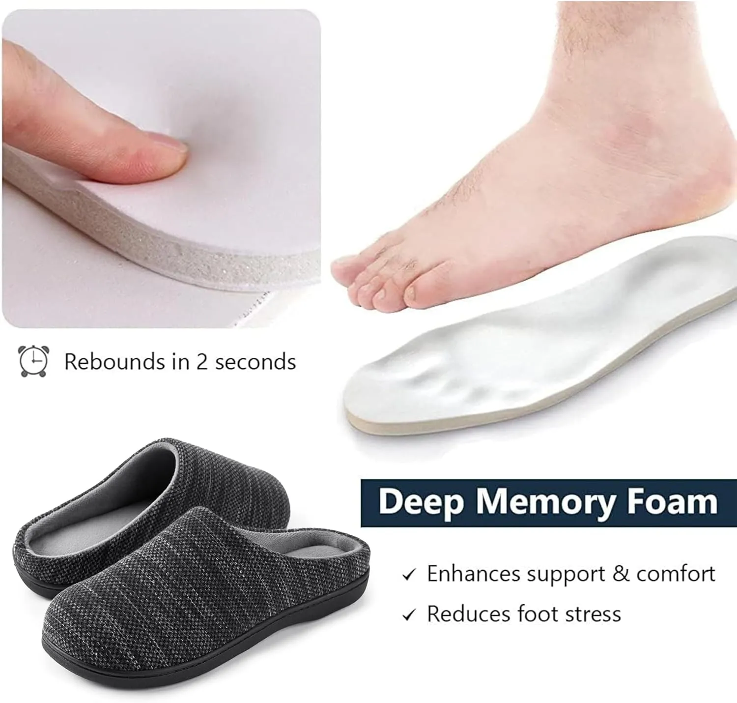 RockDove Men's Birdseye Knit Memory Foam Lounge Slipper with Indoor Oudoor Sole