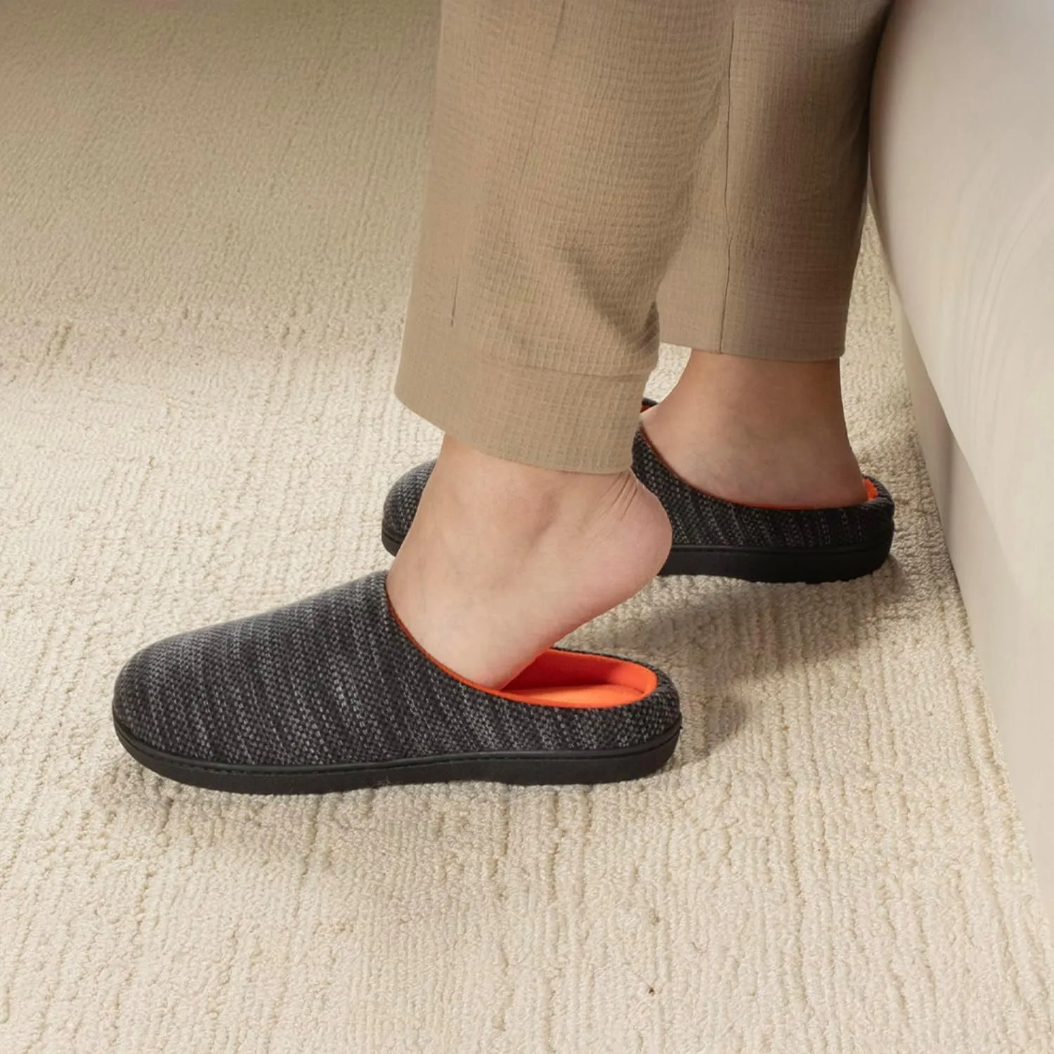 RockDove Men's Birdseye Knit Memory Foam Lounge Slipper with Indoor Oudoor Sole