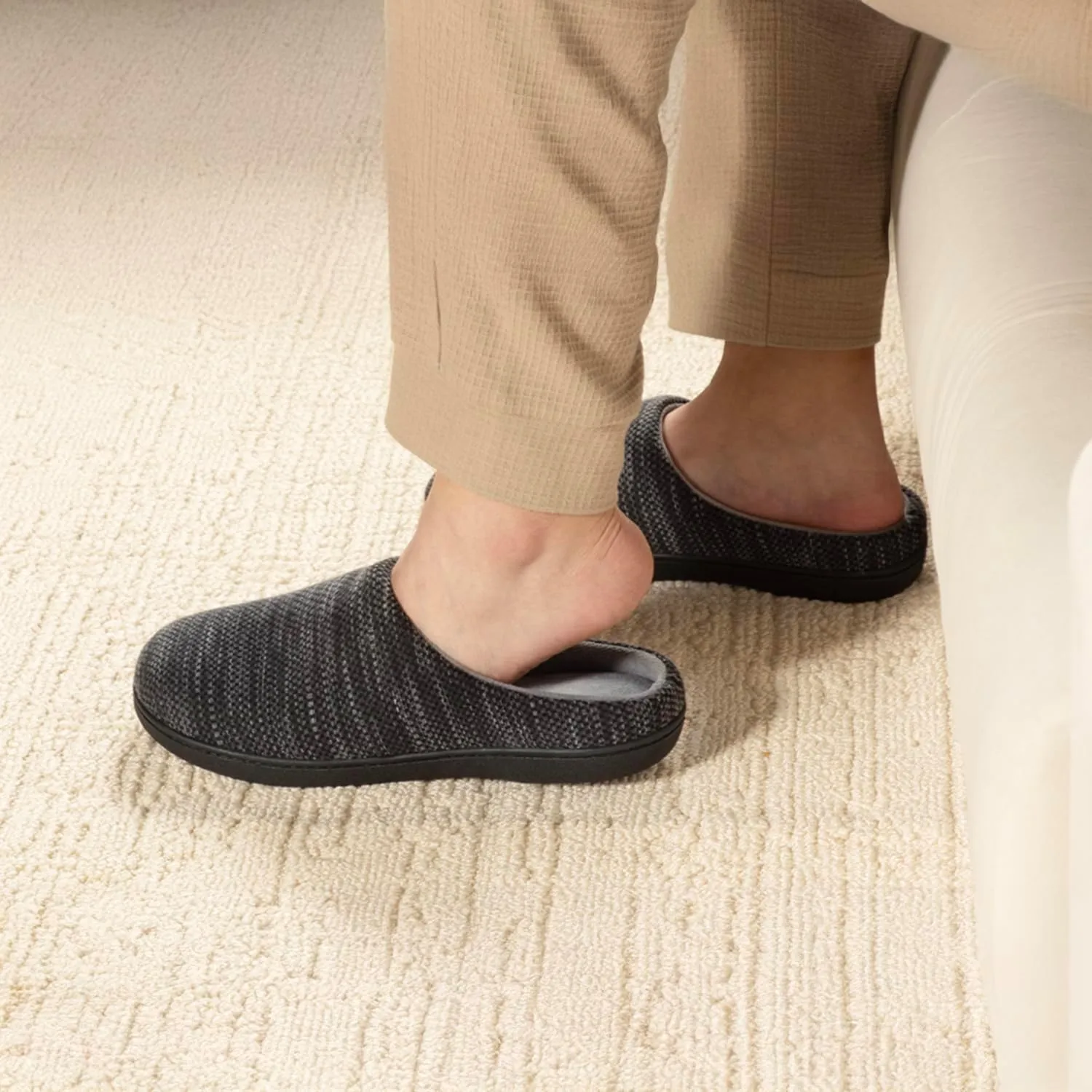 RockDove Men's Birdseye Knit Memory Foam Lounge Slipper with Indoor Oudoor Sole